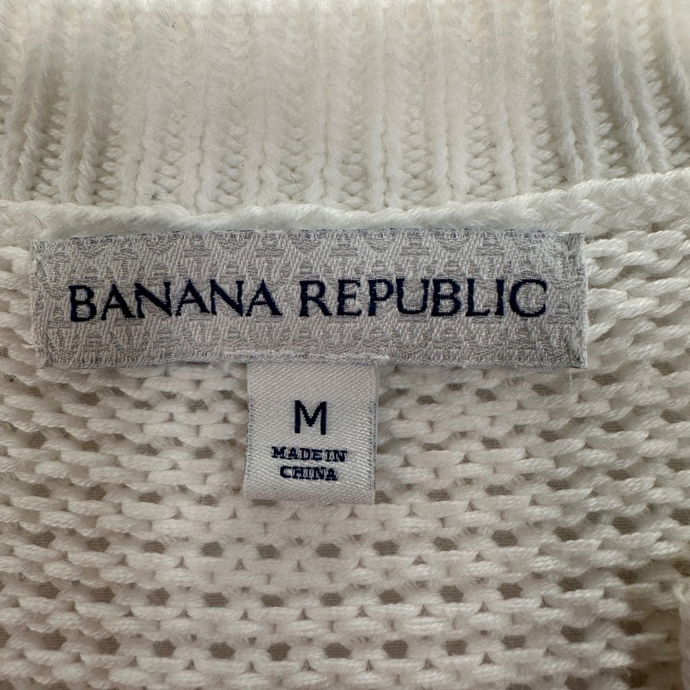 Banana Republic Open Knit Sweater‎ Womens Size M White Split Neck | Coastal - Picture 4 of 7